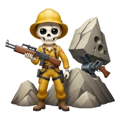 Yodeling mountain climber in Switzerland with a machine gun pointing to the right, full body, in the style of your bleeding skull art sticker