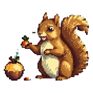 Hungry squirrel with drool, staring at acorn sticker