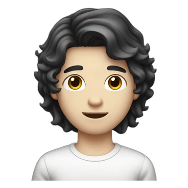 A white-skinned young man holding a computer with black hair sticker