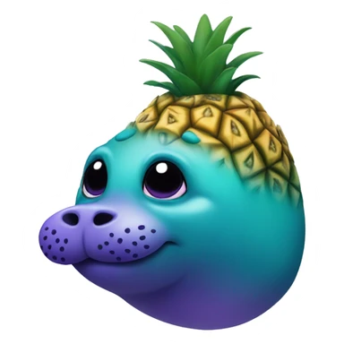 teal seal that is teal with a purple pineapple that is purple on its head sticker