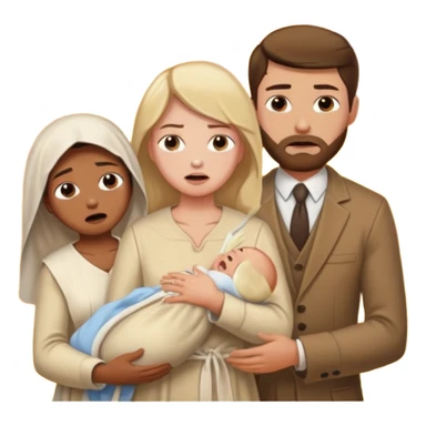  woman being burned in front of a very handsome man carrying a baby sticker