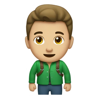 un hombre joven con chaleco verde con pulgar arriba sticker