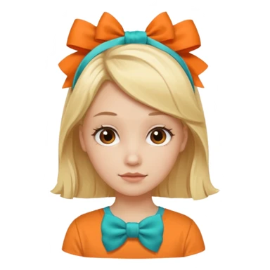 blond girl with orange shirt and  teal bow in hair sticker