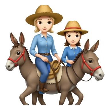 a lady on a donkey while the man is walking alongside the donkey sticker