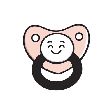 a baby pacifier with a ring and shield, in pastel colors dd9fb0, ffc6d3, a3bfc9, c4bee2, f1b091, detailed hand-drawn doodle style sticker