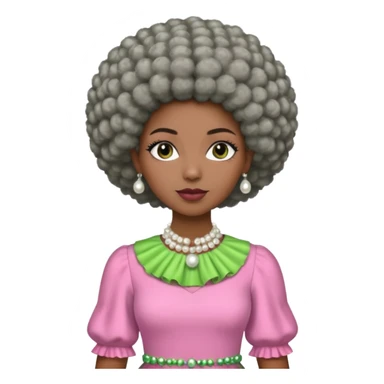 Brown woman with a very very stylish gray Afro  wearing pink and green dress  and pearl blouse with sleeves sticker