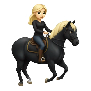 Blonde girl riding black horse  sticker