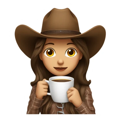 Cozy cowgirl wearing a cowboy hat sipping coffee. Brunette hair sticker