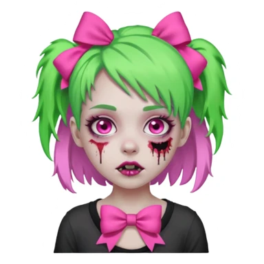 girl-zombie,with-neon green-hair,pink-bows sticker