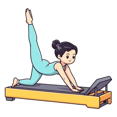 Girl with black hair doing Pilates on reformer machine sticker