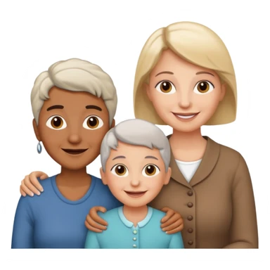 two kids (1 brown boy and 1 white girl) with their mother and grand mother smiling sticker