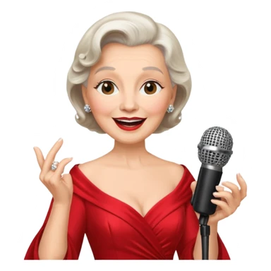 Older woman – elegant gown, 50s, diva, red dress, singing into mic sticker