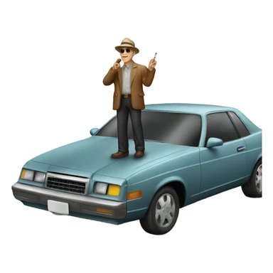 A man smoking a cigar while standing on a car sticker