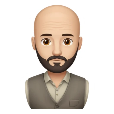 bald headed brown eyes groom with dark beard cream shirt grey vest sticker