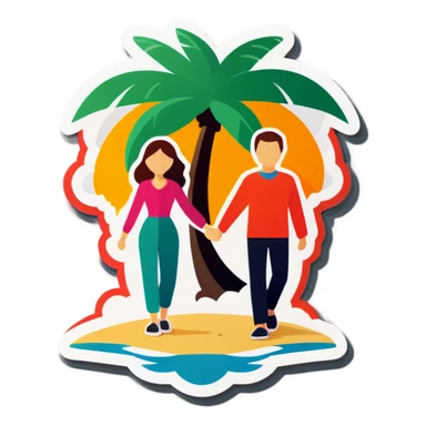 Women and man holding hands on a island  sticker