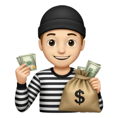 A robber with a black and white shirt with a bag of money  sticker