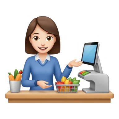 a person happily buying something at a store counter sticker