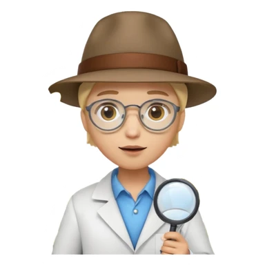 A 3D cartoon scientist wearing a hat and holding a magnifying glass close to bright flowers, curious expression, detailed Memoji-style realism.A 3D cartoon scientist wearing a hat and holding a magnifying glass close to bright flowers, curious expression, warm daylight. sticker