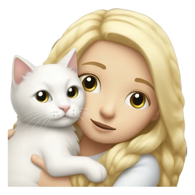 Blonde girl snuggling fluffy white cat sticker