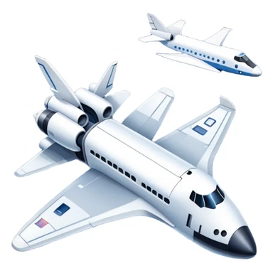 An icon featuring a space shuttle and an airplane against a starry sky, symbolizing aerospace technology. The design includes rocket boosters and satellite orbits, representing the exploration of space and advanced aviation. Transparent background sticker