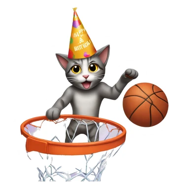 cat wearing a birthday hat dunking a basketball sticker