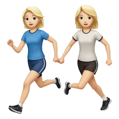 2 white women running holding hands one blonde one dark haired same direction sticker