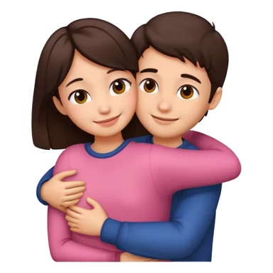 Girl and boy couple Both peach skin and darkish brown hair hugging emoji leaning on eachother sticker