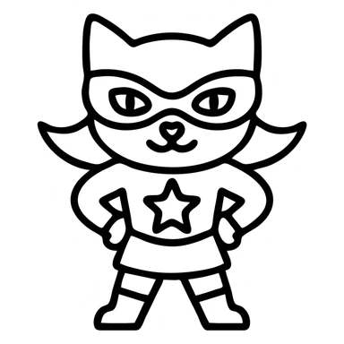 cat superhero girl, arms akimbo, mask, cape, cute and powerful, bold outlines sticker