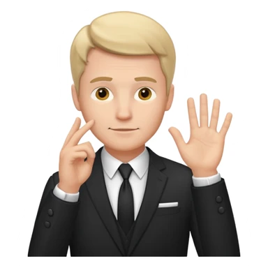 white man in formal suit in thought, shows something with his hand sticker
