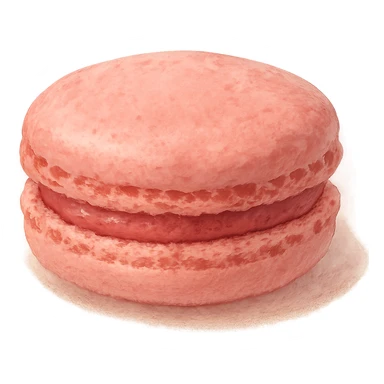 realistic pink macaron, soft painterly textures, appetizing and delicate sticker