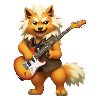 Arcanine holding an electric guitar sticker