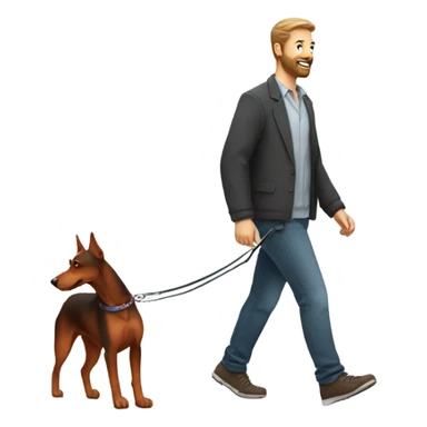 Man with beard walking a red Doberman dog on leash sticker