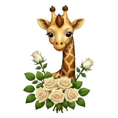 Giraffe with a bouquet of white roses  sticker