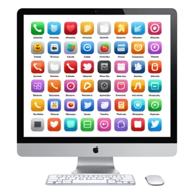 iMac screen displaying app icons in grid sticker