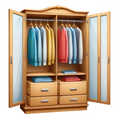 Icon for Furniture Design: a semi-transparent sketch of a wardrobe with a 3D model, pencil strokes, and development metrics. Without dress. The icon should represent the process of creating and refining furniture design. Transparent background. sticker