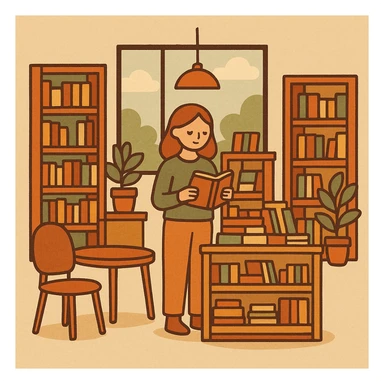 modern bookstore with sleek design, geometric shapes, organized book displays, modern furniture, bright and airy sticker