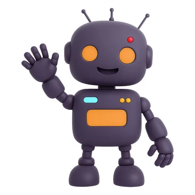 Make the cartoon, pretty, smiling robot wave. The original style is 3D emoji style with a shiny, fluent, plastic look. Keep the 3D emoji style look while making the robot wave and remove the background. sticker
