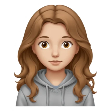 Girl with long and light brown hair and wear hoody and her hai is somethig betwwen curly and stright and her eyes is same color with her hair her skin is white sticker