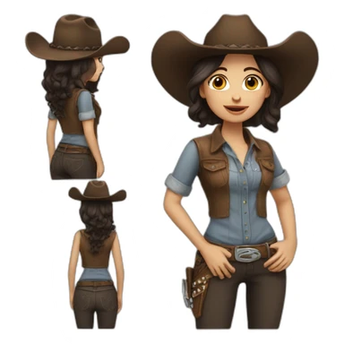 yee-haw girl dark brown hair sticker