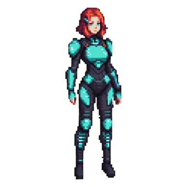 Cyberpunk female character with digital screen face, futuristic outfit sticker