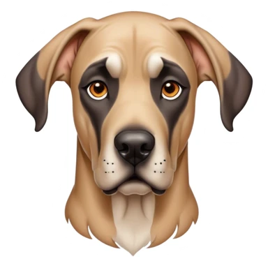 Cinematic Noble Fawn Great Dane Portrait Emoji, Poised and regal, with a towering, muscular build and a sleek, well-groomed solid fawn Fur accented by subtle dark markings, deep-set soulful amber eyes, Simplified yet sharp and sophisticated features, highly detailed, glowing with a soft, dignified glow, high shine, intelligent and gentle, stylized with an air of majesty, focused and attentive, soft glowing outline, capturing the essence of a watchful and confident guardian, so majestic it feels as though it could stride out of the screen with effortless authority! sticker