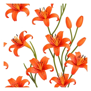 Traditional Japanese tiger lily (oniyuri) flower with elegant sumi-e inspired style, vibrant orange-red petals with black spots, delicate brush-like strokes, zen aesthetic sticker