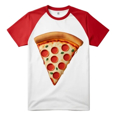 graphic tee shirt with a pizza slice design sticker