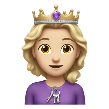 Caucasian Heidi wear purple holding key and wearing a crown sticker