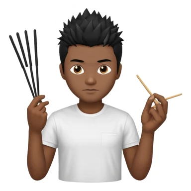 Make it a vietnamese male with spiky black hair holding only ONE pair of chopsticks in one hand, t-shirt sticker