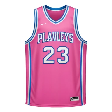 pink basketball jersey with the text PLAVLEYS 23 and a logo sticker