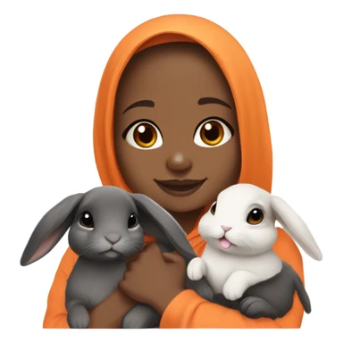 Black Muslim girl and her 3 cute orange, gray, and mix colored holland lop bunnies sticker