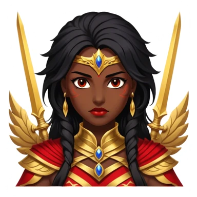 Cinematic Stunning Mulan Portrait Emoji, Fierce yet graceful, flowing raven-black hair, piercing brown eyes filled with determination, adorned in regal red and gold warrior attire, glowing with the strength and beauty of a true heroine, an elegant warrior in her prime! sticker