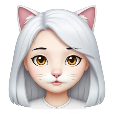 black hair girl with white long hair cat sticker