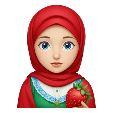 Turkish beautiful finish Konya girl blue eyes with red light green hijab islamic dress and had on her hand strawberry  sticker